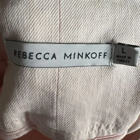 Rebecca Minkoff l Pink Denim Mini High Rise Skirt Size L Tie-Front Casual - Picture 5 of 6